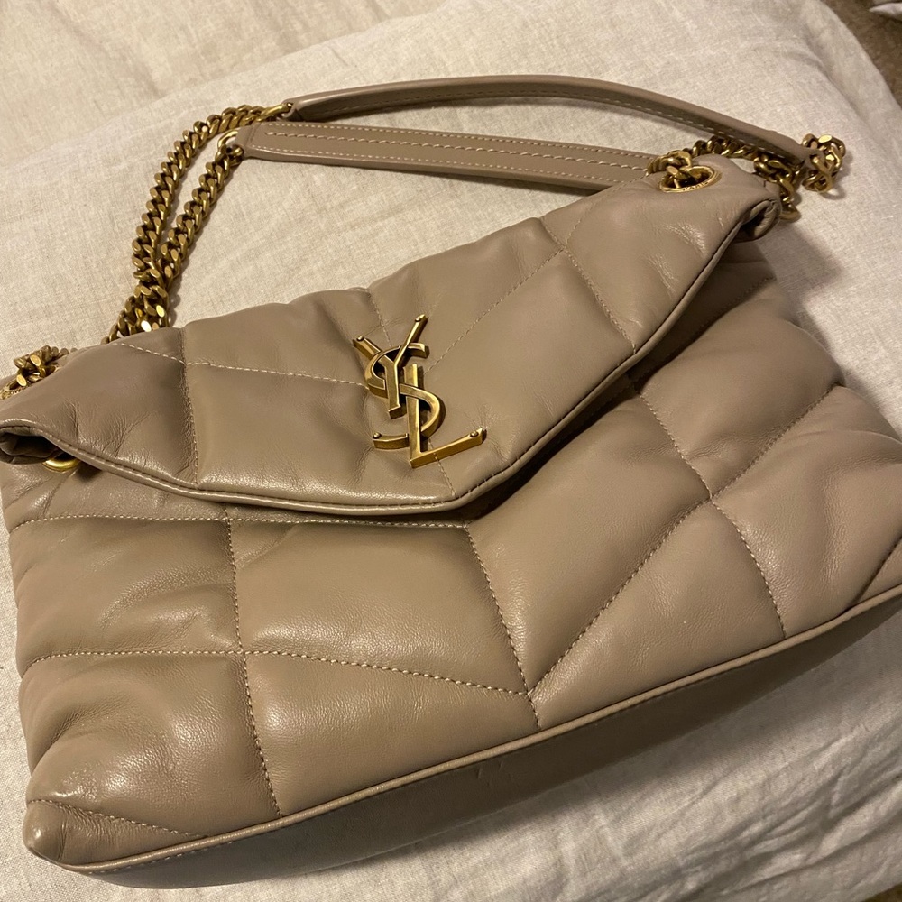 Saint Laurent Loulou Puffer Small Flapbag, Dusty Grey, Like NEW with bag, papers